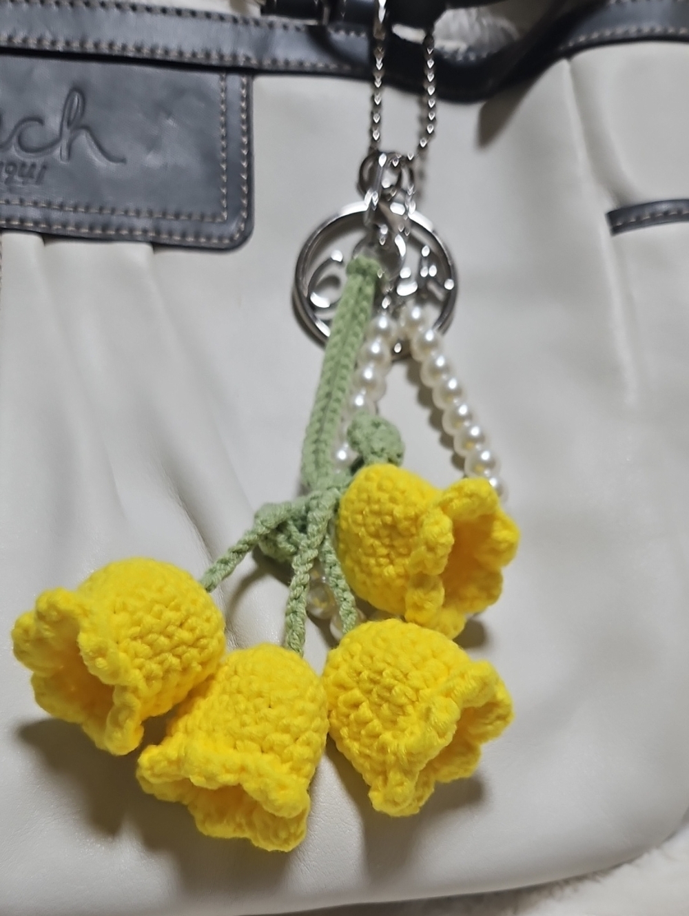 Source Unknown Yellow Crochet Flower Key & Bag Charm with Pearls